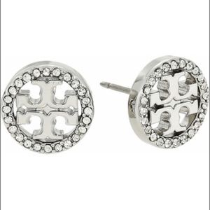 Tory Burch Crystal Silver Stud Earrings